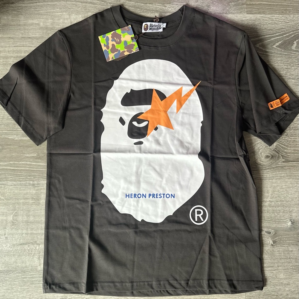 🙊 BAPE (A Bathing Ape) Heron Preston T-Shirt • Dark Gray • Size Medium • BNWT!
